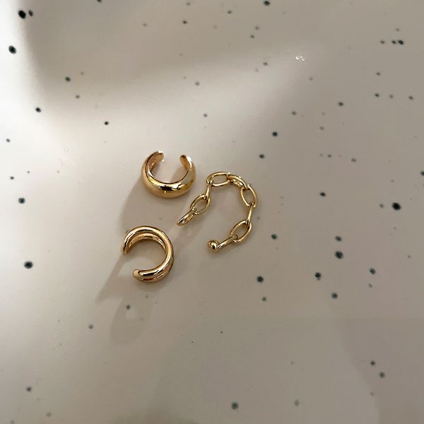

south korea dongdaemun stylish and simple personality ear clip geometric three-piece set earrings selling temperament eardrop, Golden