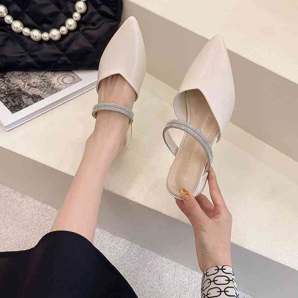 

slippers leather high heels pumps women shoes summer fashion pointed square heel sandals slip-on casual ruzb, Black