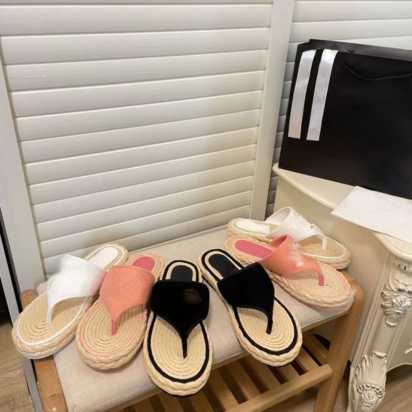 

summer 2022 new trend flip-flops slippers op06 vintage twine woven fashion versatile travel flat flip-flops for women, Black