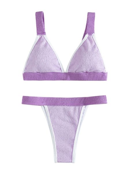 

textured binding trim bikini swimsuit n4wg#, White;black