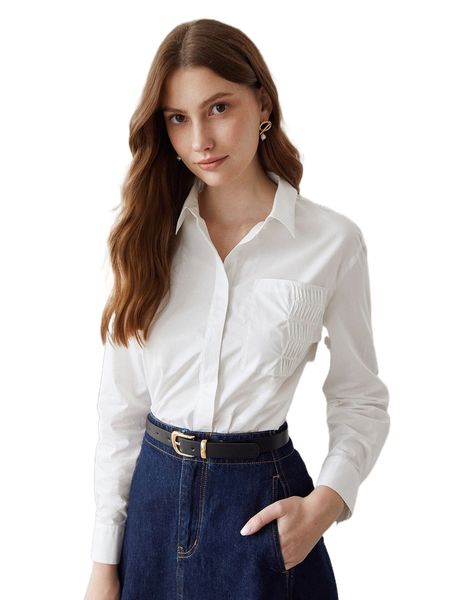 

motf premium 100% cotton ruched shirt y6zi#, White