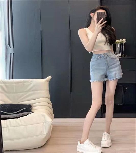 

women's jeans shorts embroidered letter tassel denim skirt for women 2022 new loose pants with a high waist and slim bull-puncher skirt, Blue