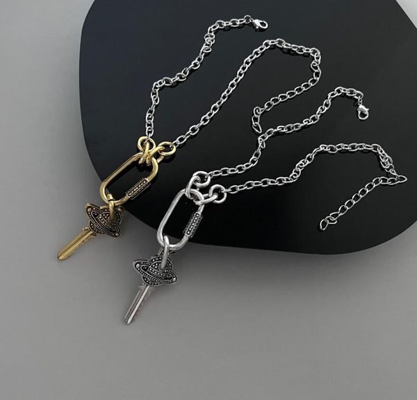 

european and american big key long pendant necklace niche cuban chain clavicle chain fast delivery, Silver