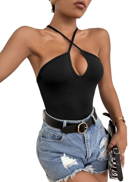 

criss-cross tie backless bodysuit h1px#, White