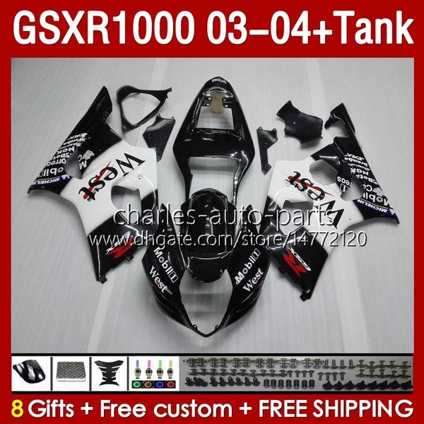 OEM Verkleidungstank für Suzuki GSXR-1000 K 3 schwarz West BLK GSX R1000 GSXR 1000 CC 03–04 Karosserie 147 Nr. 6 1000CC GSXR1000 K3 03 04 GSX-R1000 2003 2004 Spritzguss-Verkleidungsset