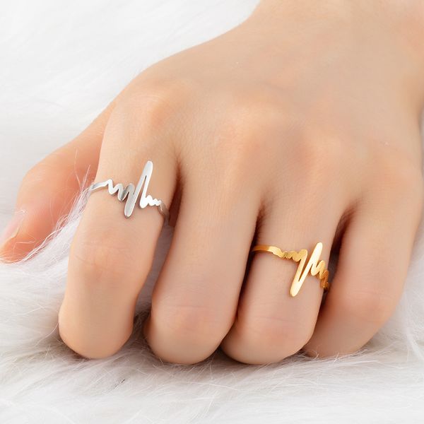 Herzschlag-Fingerring, minimalistischer Edelstahl-Schmuck, geometrische Ringe für Frauen, Geschenke für Frauen