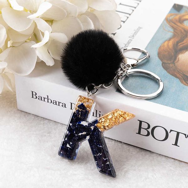 

keychains 1pc black pompom letter keychain english alphabet keyring glitter gradient resin car mirror accessory women handbag charms, Silver