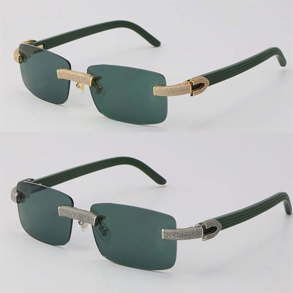 

new micro-paved diamond rimless sunglasses original green plank mens rocks frame male and female eyewear 18k gold c decoration wom231v, White;black