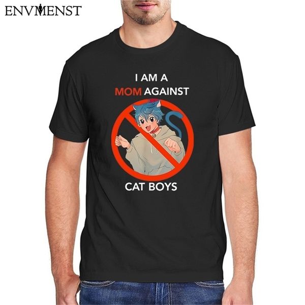 

i am a mom against cat boys kawaii t-shirt men women funny anime cute classic t-shirt men 100 cotton womens 220328, White;black