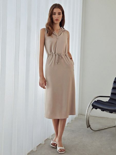 

motf premium drawstring hooded tank dress e8uh#, Black;gray