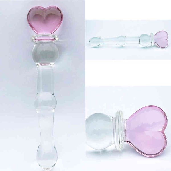 Nxy Anal Toys Crystal Glass Dildo Heart в форме головы G Spot Massage Wand Anus Bult Bear Beads BDSM стимулирует секс женщин 220510