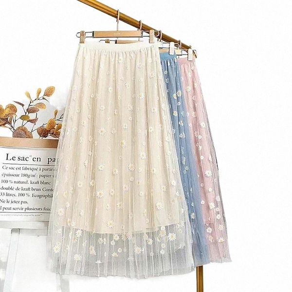 

midi skirts womens 2022 autumn elastic high waist mesh tutu pleated female black white long skirt faldas mujer 63gj#