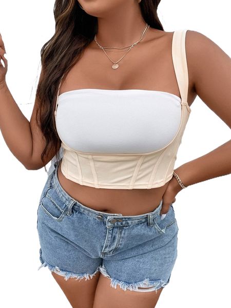 

plus solid crop straps without bandeau v9r3#, Black