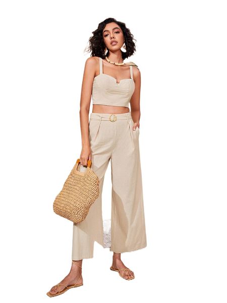 

buster cami & belted pants 87c0#, White