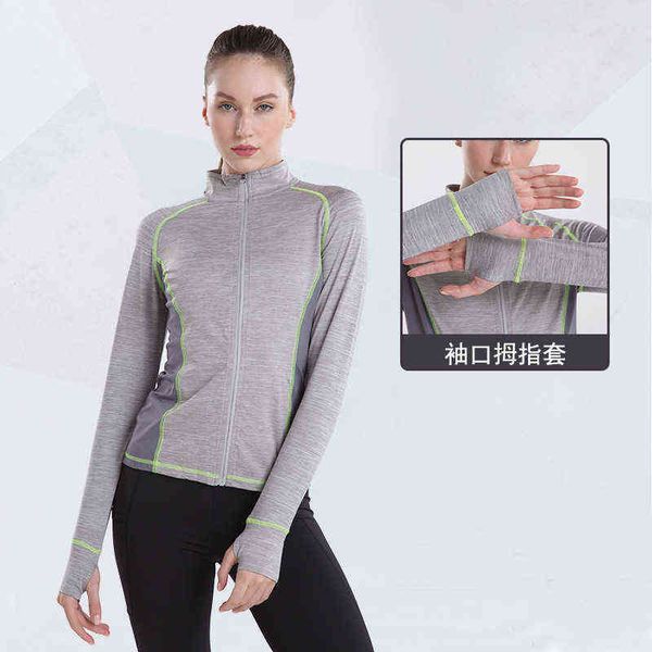

high neck breathable mesh zipper sports fitness suit support naked feeling yoga coat women's top, Gray