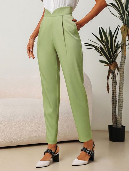 

slant pockets zipper back pants d8f7#, Black;white