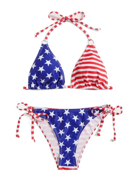 

american flag print halter triangle bikini swimsuit b0fg#, White;black