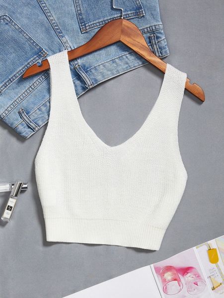 

double v neck ribbed knit 66fo#, White;black