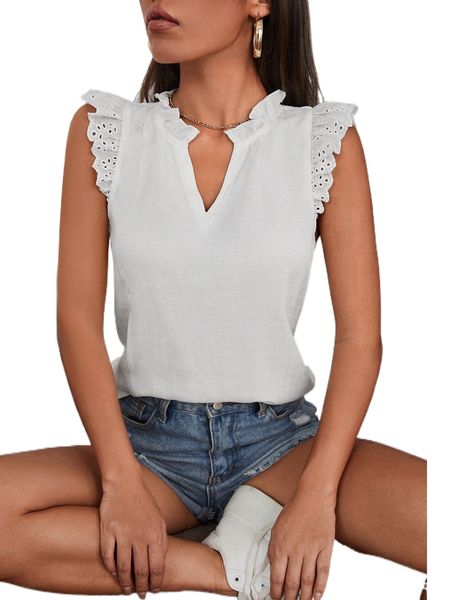 

petite eyelet embroidery ruffle trim popover 03fz#, White