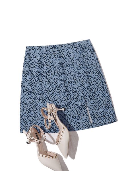 

split hem dalmatian print skirt e1j3#, Black