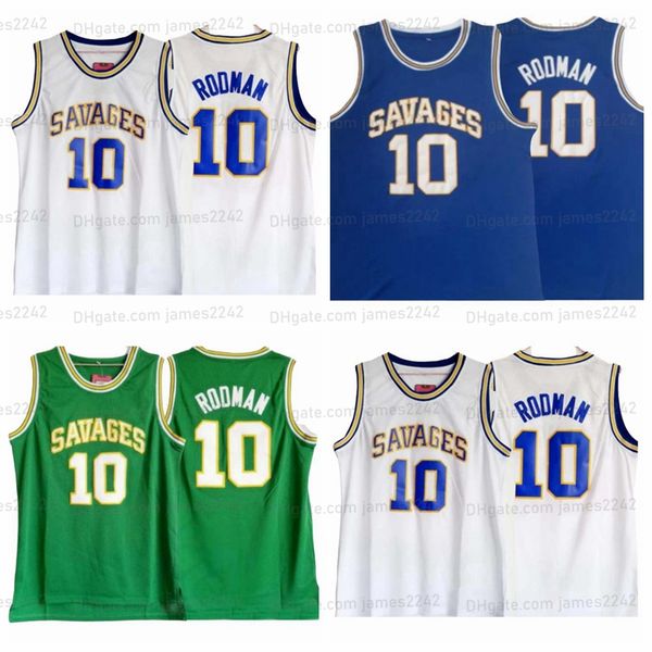 

custom retro rodman '1979 savages high school basketball jersey men's all stitched blue white green any name number quality, Black;red