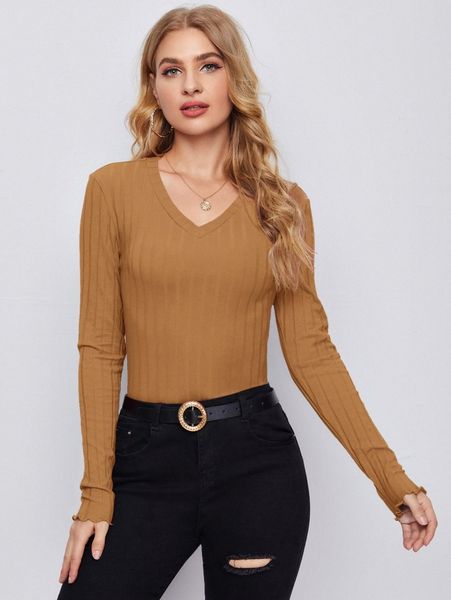 

v-neck rib-knit v5qu#, White