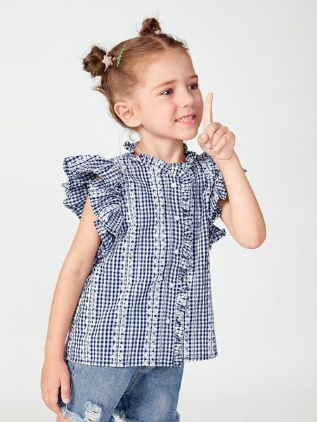 

toddler girls ruffle armhole frill trim gingham blouse she, White;black