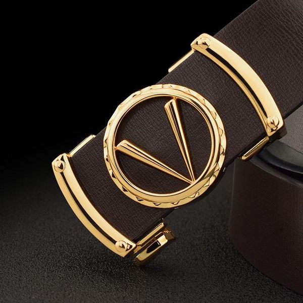 

belts good quality v letter automatic belt buckle genuine leather designer men fashion cowskin waist strap casual ceinture homme, Black;brown