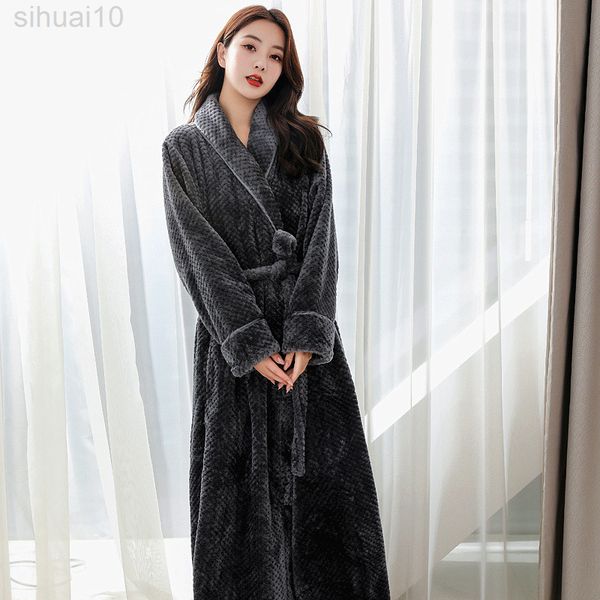 

winter warm coral fleece kimono robe gown women nightgown nightwear long bathrobe intimate lingerie 2021 new homewear l220803, Black;red