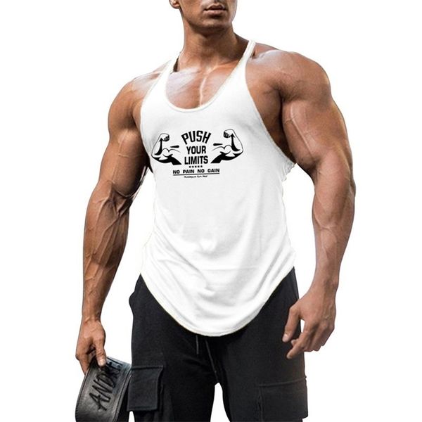 

gym tank men fitness clothing cotton bodybuilding stringer singlets for male sleeveless vest shirt muscle workout tank220621, White;black