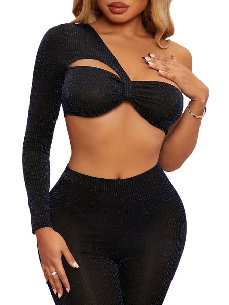 

sxy one shoulder peekaboo front ruched crop u7my#, White