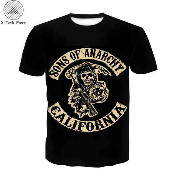 

crossbones sons of anarchy full-size loose t-shirt short men's, White;black