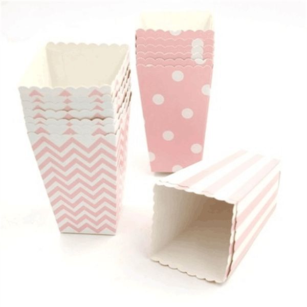 6/12pc Pink Dot Wave Striped Paper Popcorn Box Pop Corn Candy Sanck Favor Bag Natale Matrimonio Kid Birthday Party Decoration 220427