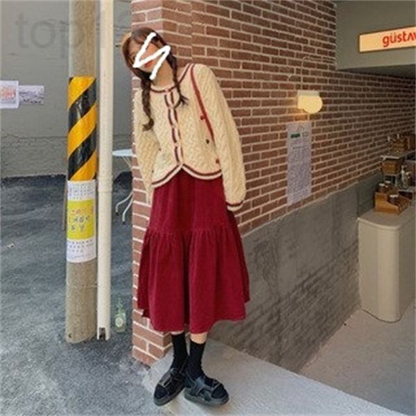

designer corduroy skirt women's autumn and winter 2020 new christmas red skirt high waist thin medium length a-line 2022, White
