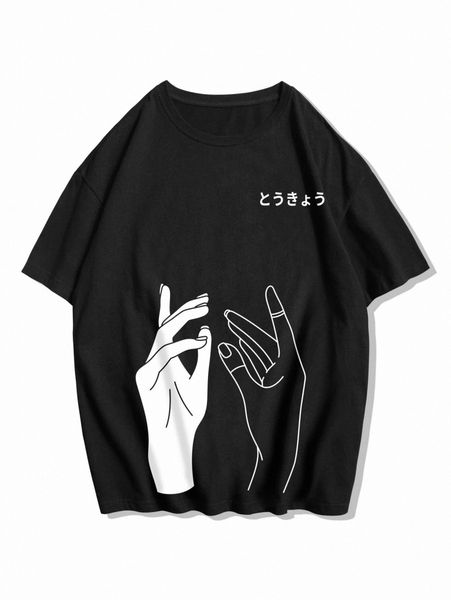 

romwe guys hand print tee u7xr#, White;black