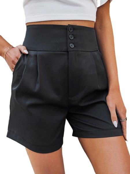 

slant pocket fold pleated shorts o6tz#, White;black