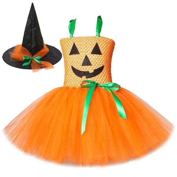 Vestidos de abóbora para meninas vestido tutu com chapéu de bruxa fantasma de halloween garotas roupas de carnaval 220817