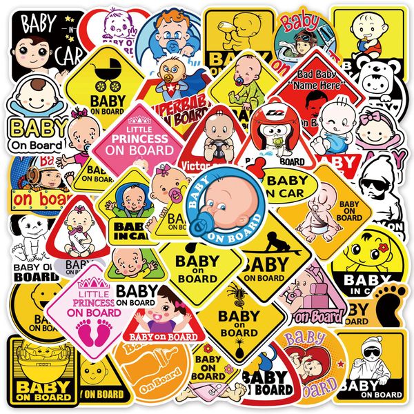 50pcs Baby On Board Stickers uyarı işaretleri sevimli bebek arabası çıkartması grafiti çocuk oyuncak araba motosiklet bisiklet çıkartma etiketleri