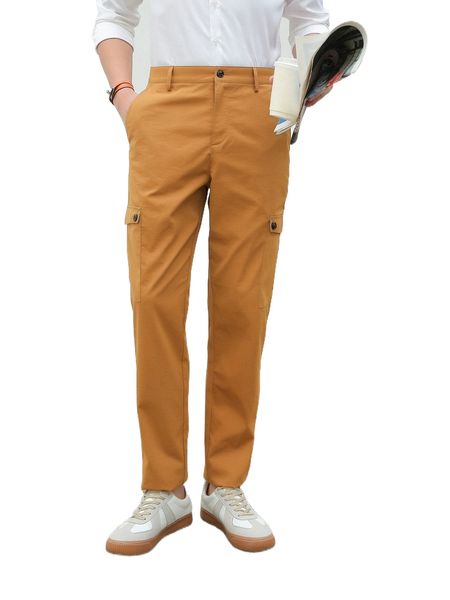 

men solid flap pocket pants u9in#, Black