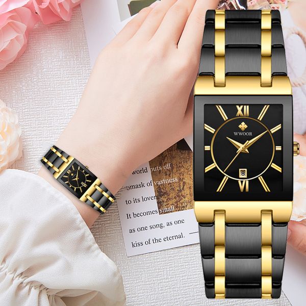 

wwoor ladies fashion watches brand luxury square dress black gold quartz wrist watch stainless steel waterproof women watch 220409, Slivery;golden