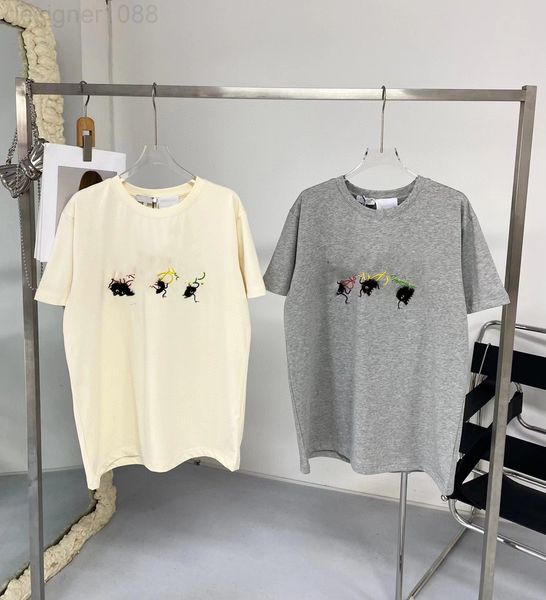 

women's t-shirt designer correct version chihiro 22s summer loe embroidery three-dimensional coal ball elf animation loose couple short, White