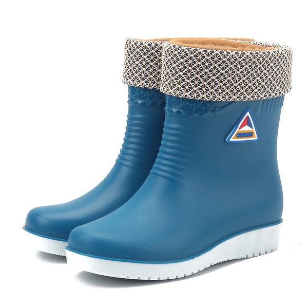 Mulheres Botas de Chuva Inverno Impermeável Não Deslizamento Mantenha Moda Quente Sapatos De Trabalho Durável Deslizamento Em Aparto Bonito Amortecimento 2020 Mute Novo