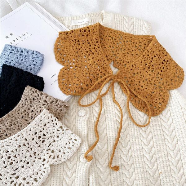 

girls fake collars shawl ties false collar shirt women hollow crochet detachable sweater half faux col, Blue;purple