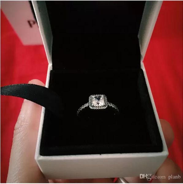 Vero anello in argento sterling 925 con diamante CZ con LOGO Scatola originale adatta stile Pandora Anello nuziale in oro 18 carati Gioielli di fidanzamento per le donneCon pietre laterali Q06074