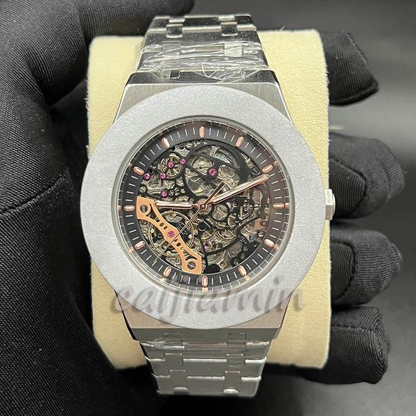 

skeleton mens automatic mechanical men watches 41mm diver sport 5 atm waterproof sapphire glass mov, Slivery;golden