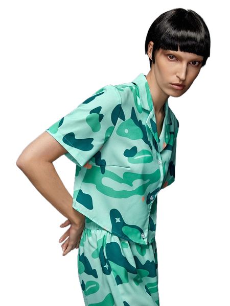 

x janie hao graphic print notched collar crop blouse w0aw#, White