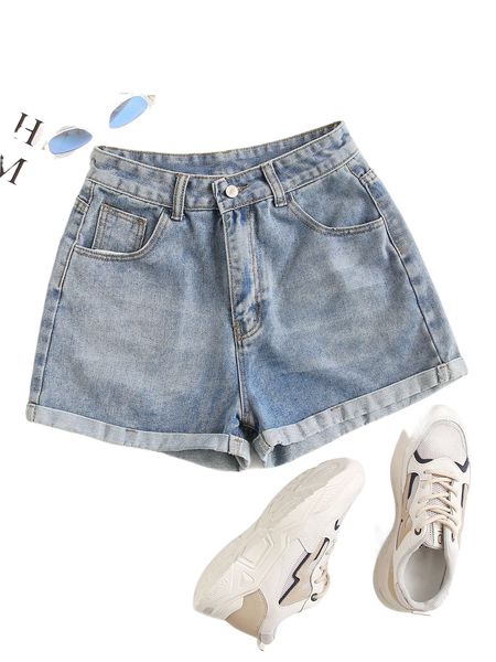 

rolled high-rise denim shorts c7pe#, White;black