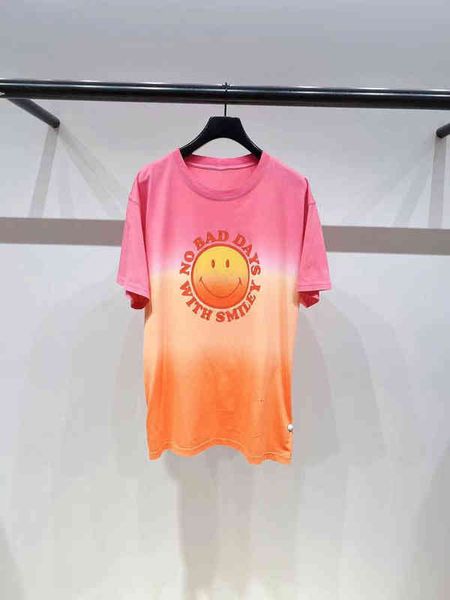 

women's t-shirt fadan s spring fresh design feeling gradually changing color round neck smiling face letter printing short sleeve t-shi, White