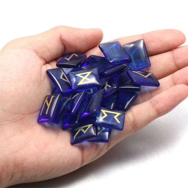 

transparent stones viking runes amulet set natural glass crystal stone reiki healing crystals divination tumbled energy stone 200930, Black
