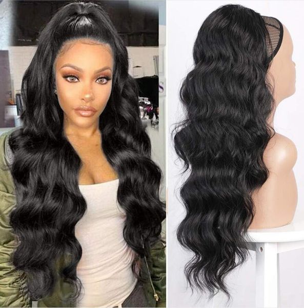 

6 color 24" long dstring ponytail wig curly clip hair extension, Black;brown
